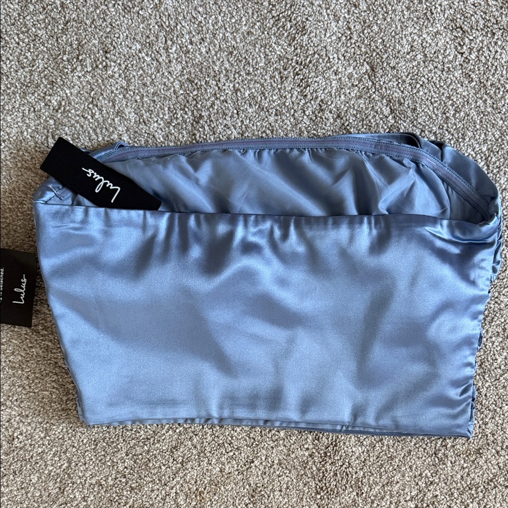 NWT Lulus Blue Strapless Satin Two-Piece Skirt Set Medium - Picture 7 of 16